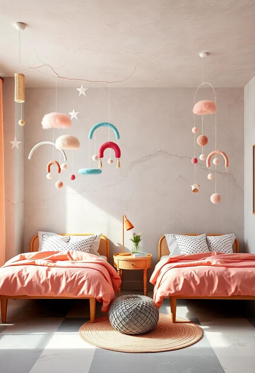 Pastel Rainbow Hanging Mobiles Suspended Above Beds Inspiring Imagination and Elegant Movement