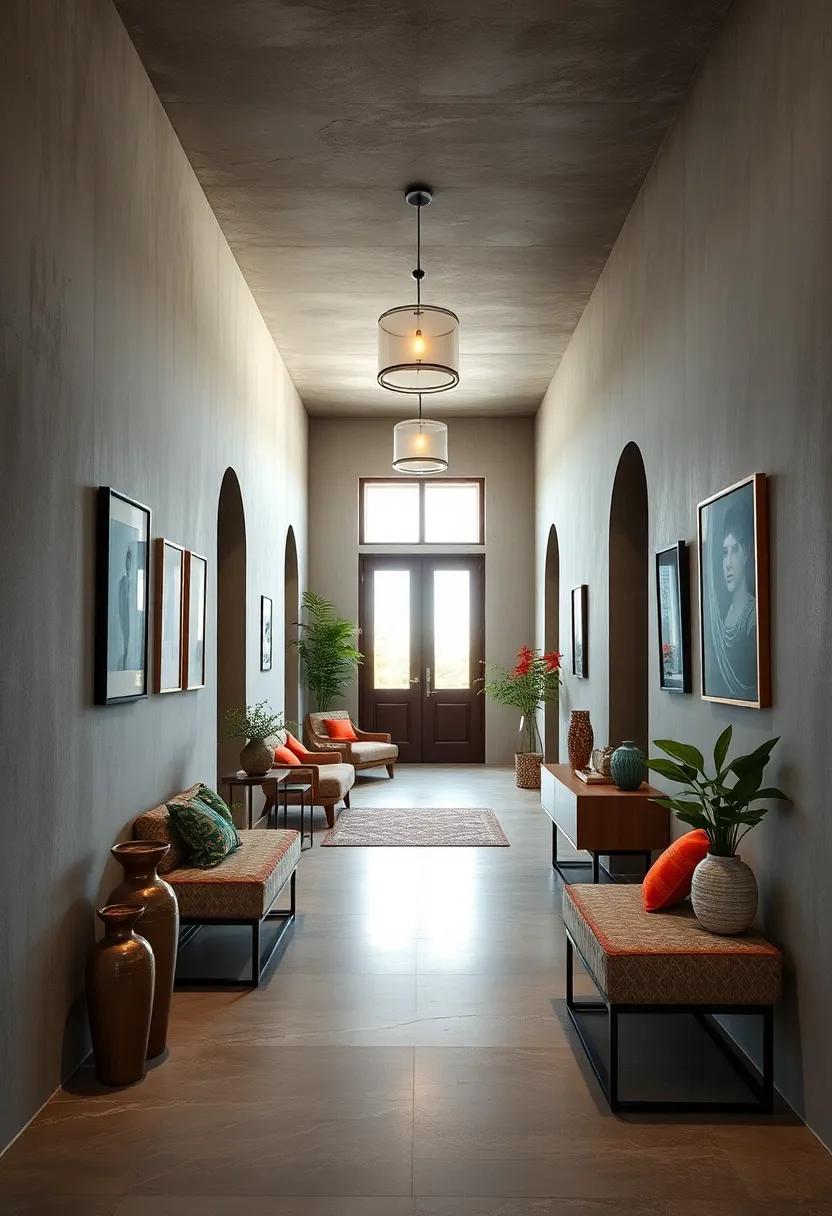 Mix of Cultural Artifacts and Modern Minimalism Creating a Richly Layered Entrance Space