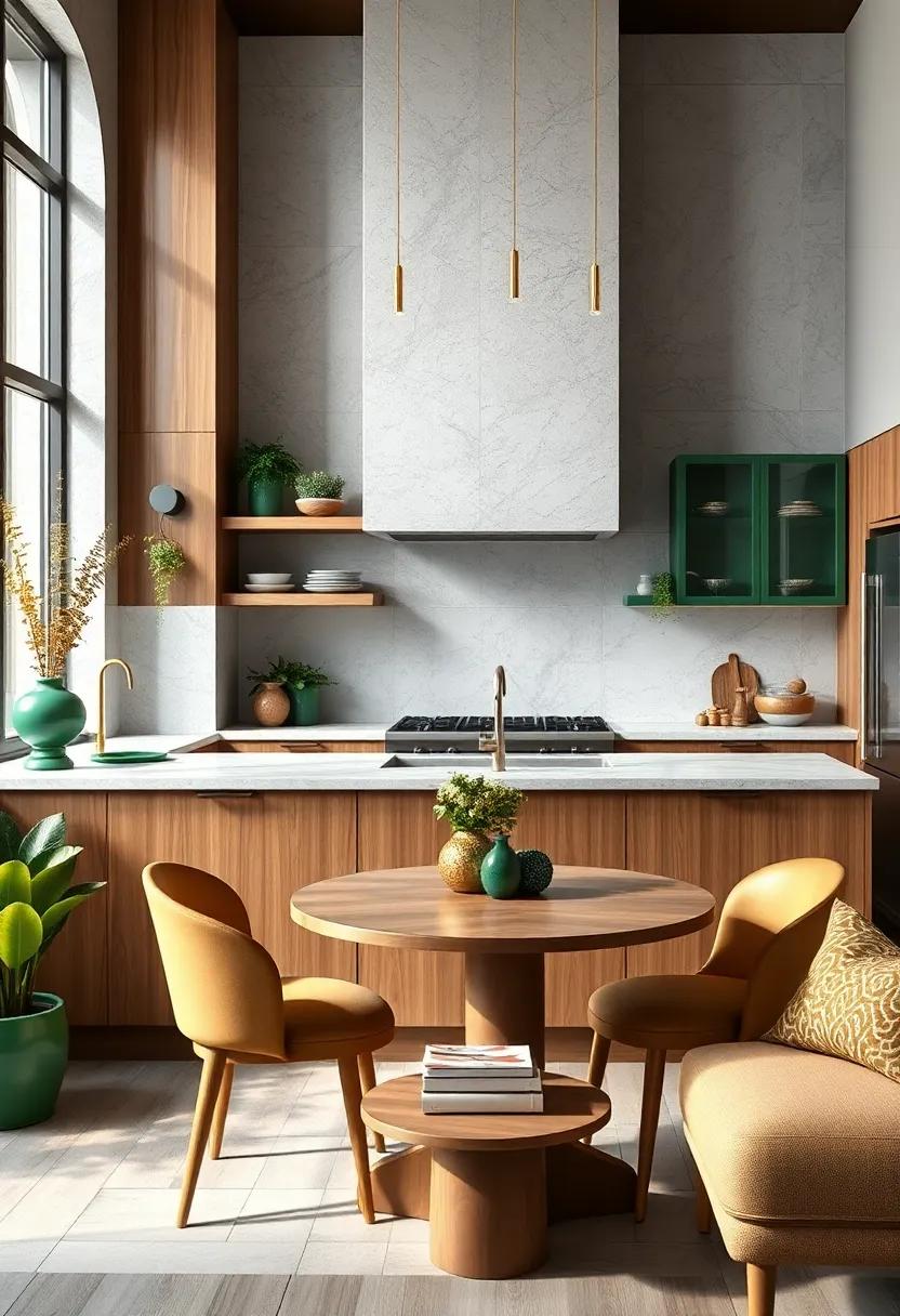 A Blend of Natural Wood and Forest Green Elements Infused With Touches of Gold for Sophisticated Kitchen Design