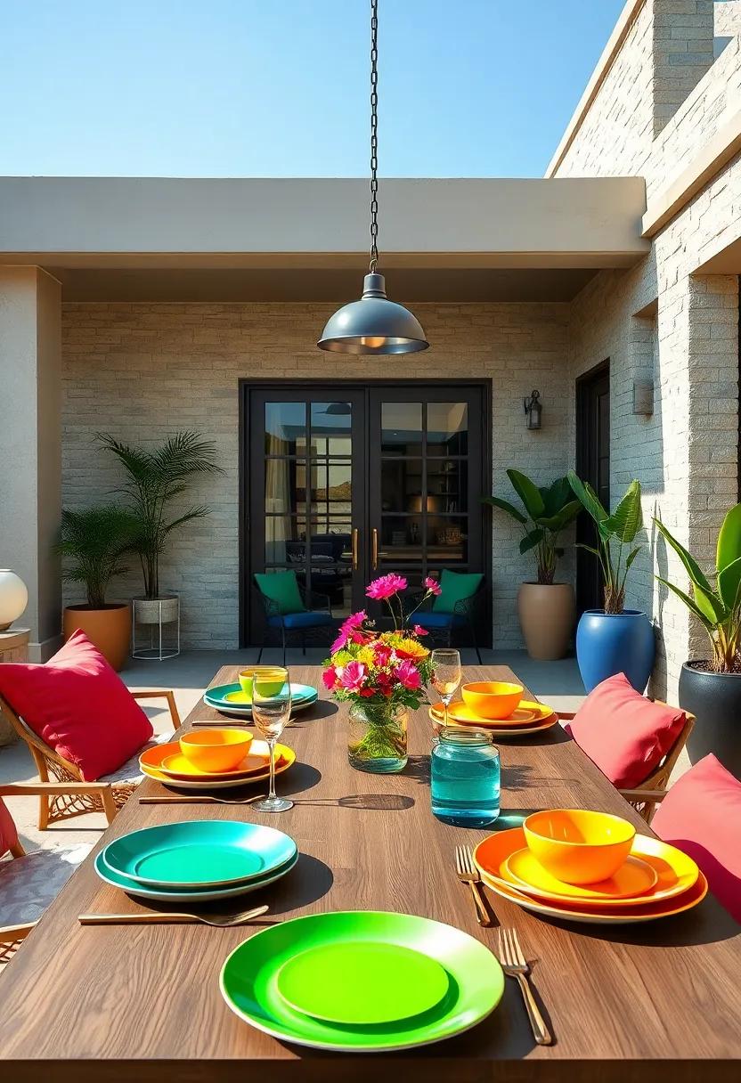 Mixing Metallic Elements with Brightly Colored Plates to Capture the Light and Add Glamor Outdoors