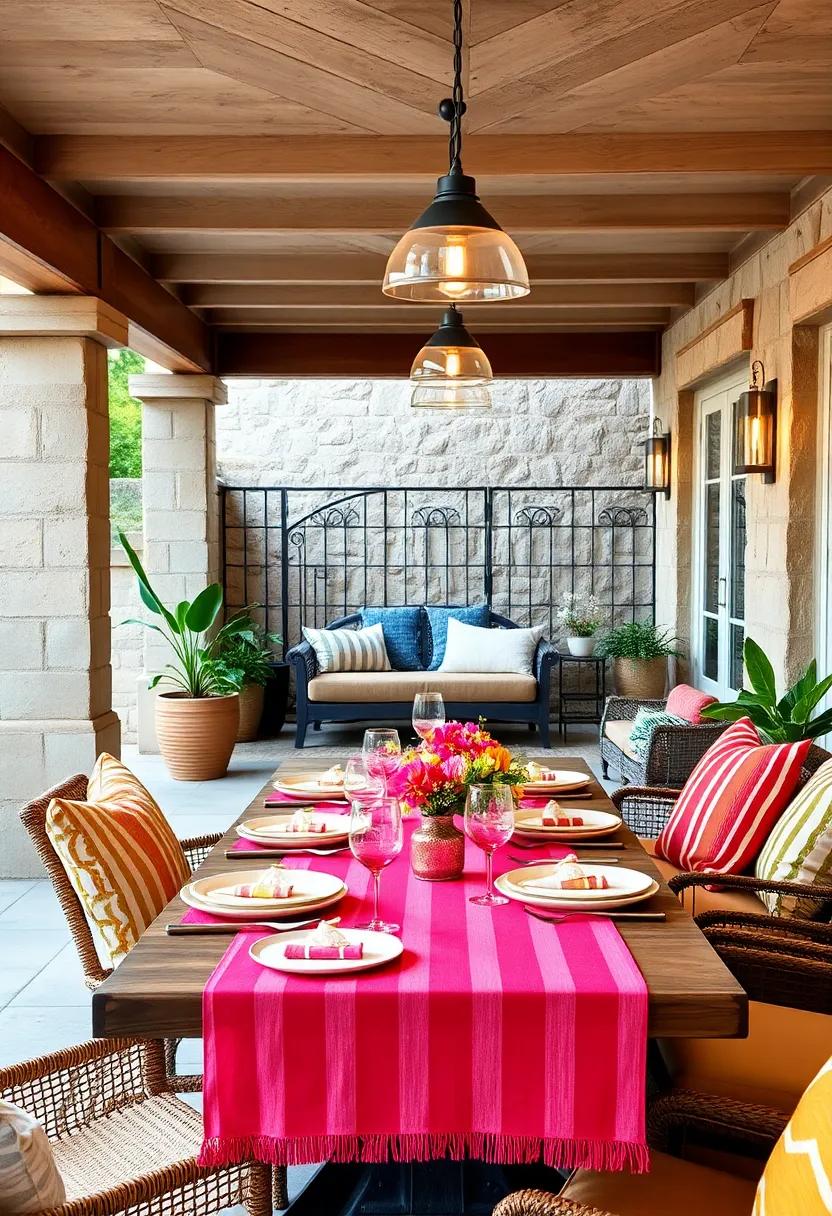 Vibrant Striped Table Runners Bringing a Sense of Movement and Excitement to Outdoor Tablescapes