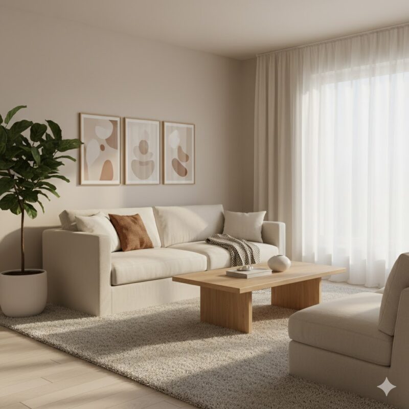 Gentle Minimalist Living Room Soft minimalist living room