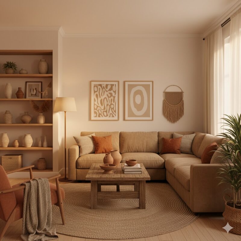 Earthy living room with warm tones