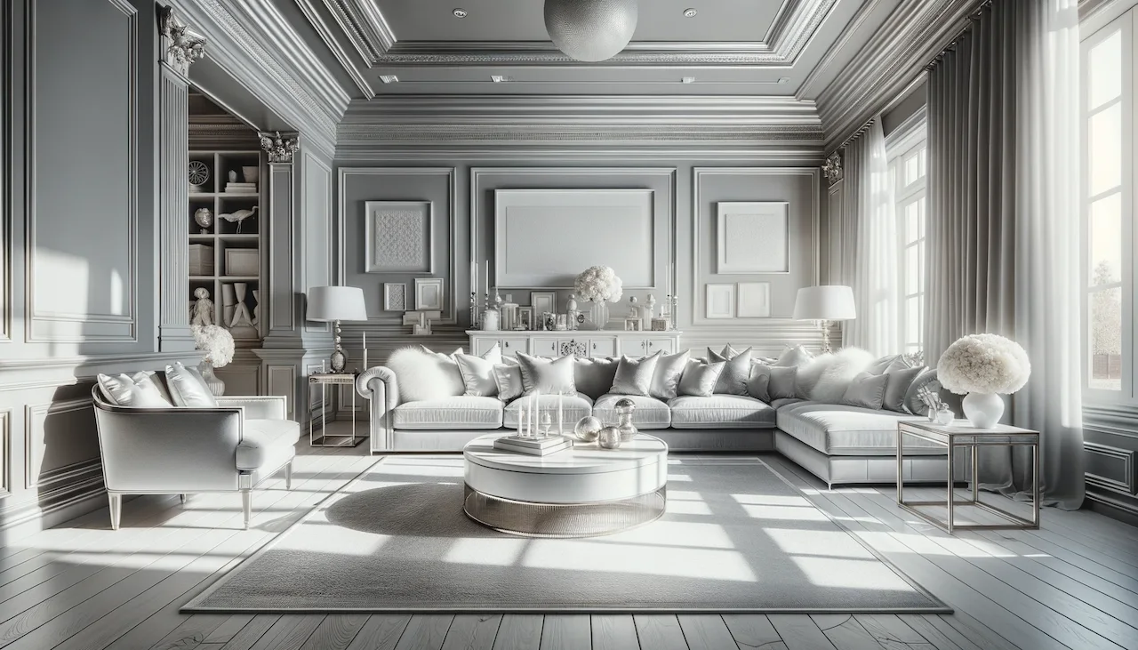 silver and white living room