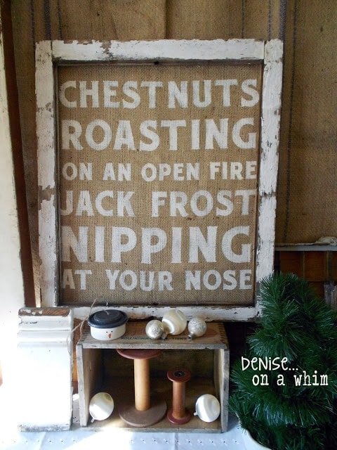 Vintage Window Frame Burlap Art