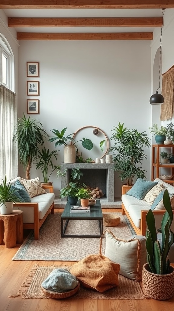 Natural wood furniture and plants