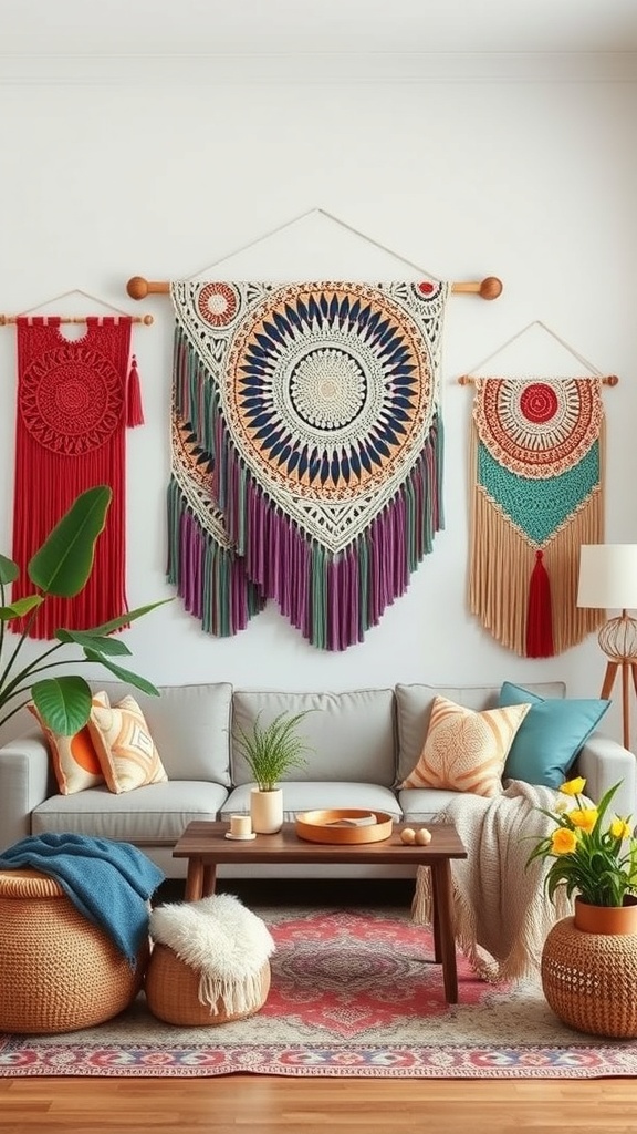Macramé and woven wall hangings