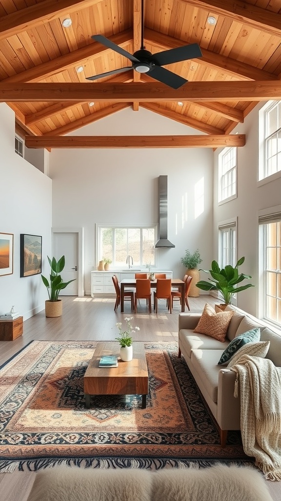 Open concept boho living room