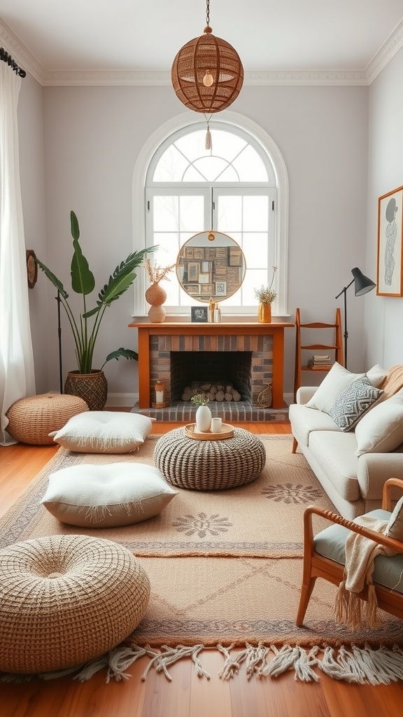 Plush floor cushions and poufs