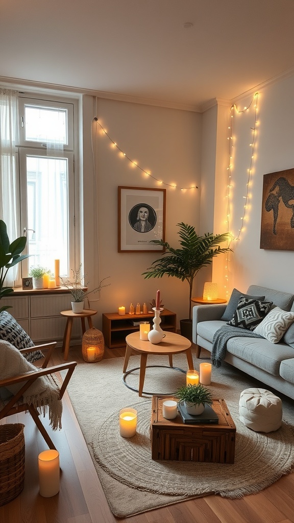 String lights and candles for ambiance