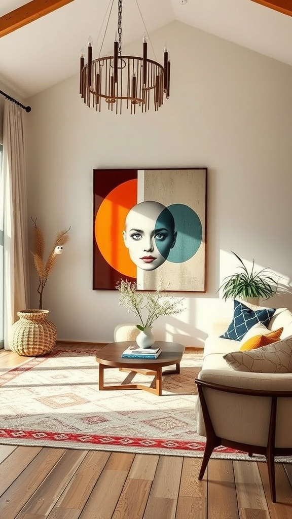 Large colorful artwork as focal point