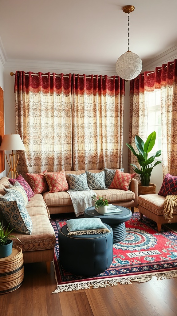 Mix of patterned cushions and rugs