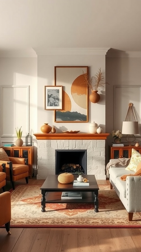 Inviting fireplaces surrounded by earthy elements
