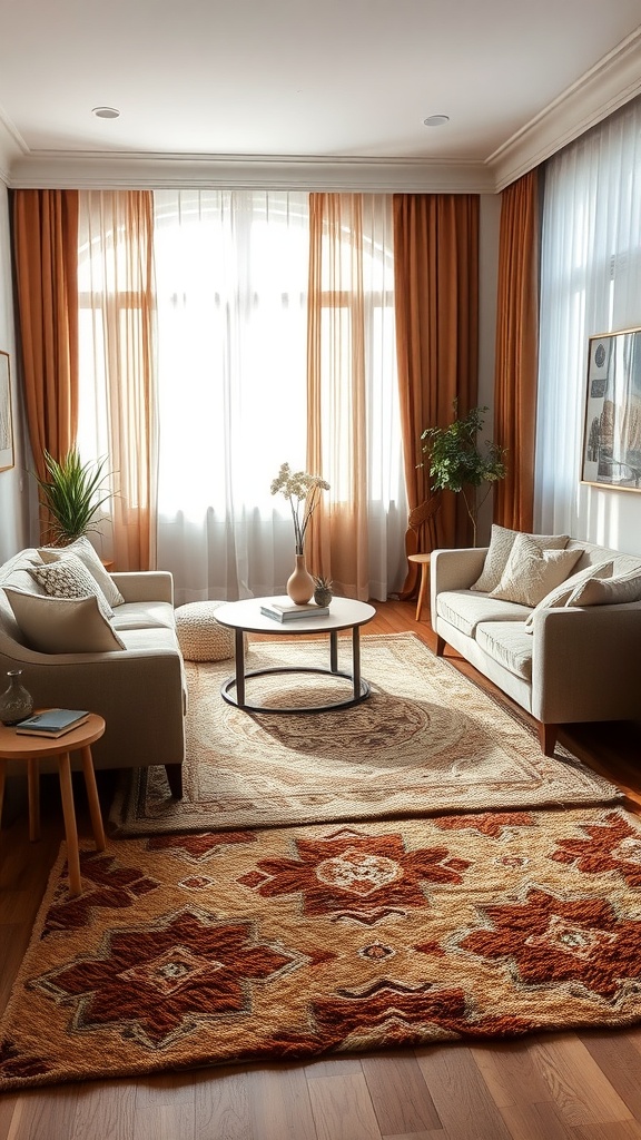 Enhance depth with layered rugs