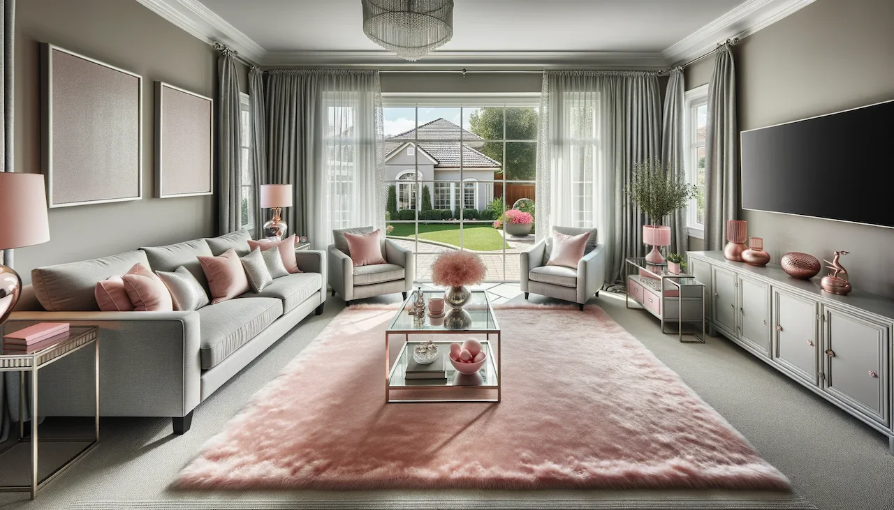 silver and blush pink living room