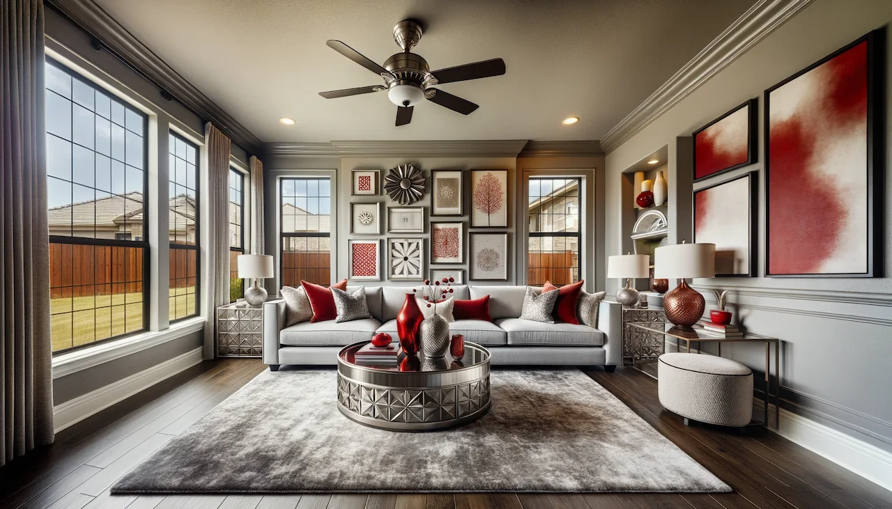 ruby red and silver living room
