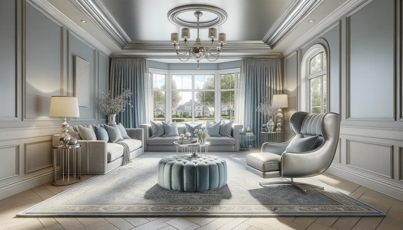 powder blue and silver living room