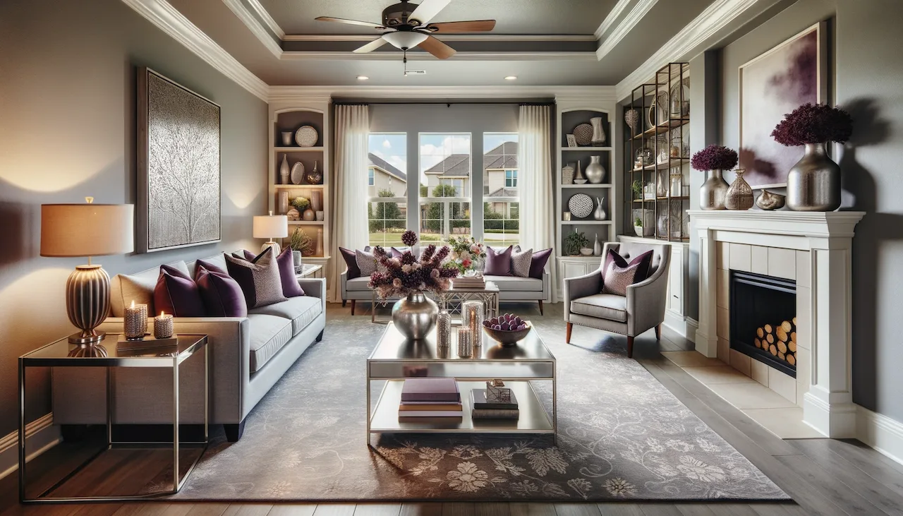 silver and plum living room