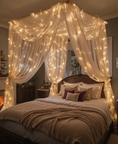 Canopy of Lights Over Bed