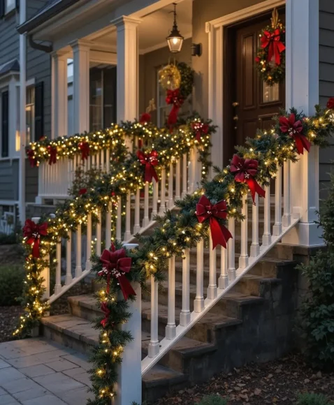 Lighted Garland on Railings