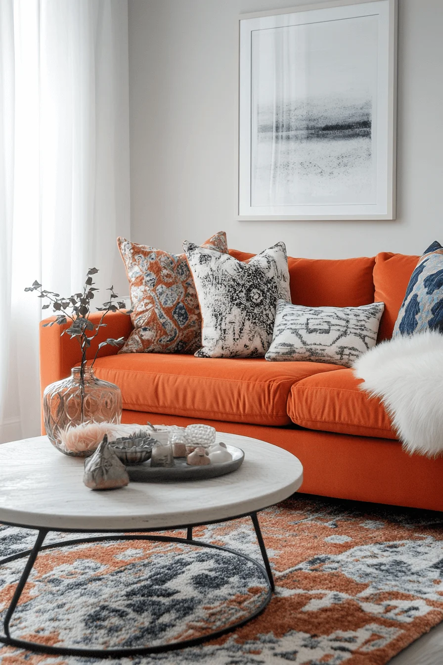 29 Orange Couch Living Room Ideas That Bring Energy and Joyful Style orange couch living room