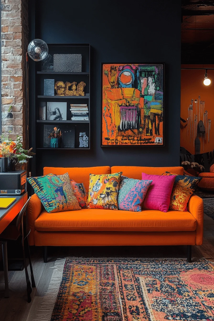 29 Orange Couch Living Room Ideas That Bring Energy and Joyful Style orange couch living room