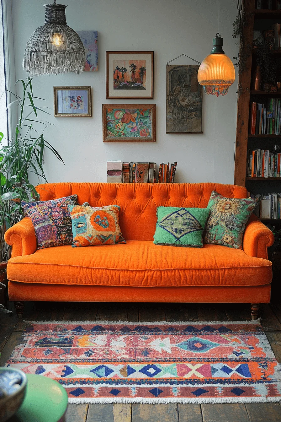 29 Orange Couch Living Room Ideas That Bring Energy and Joyful Style orange couch living room