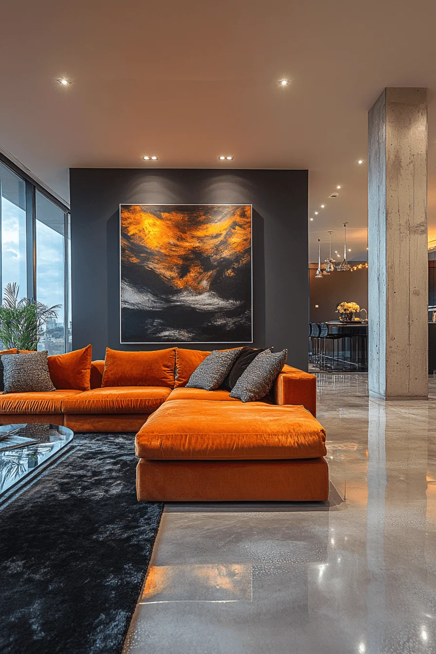 29 Orange Couch Living Room Ideas That Bring Energy and Joyful Style orange couch living room