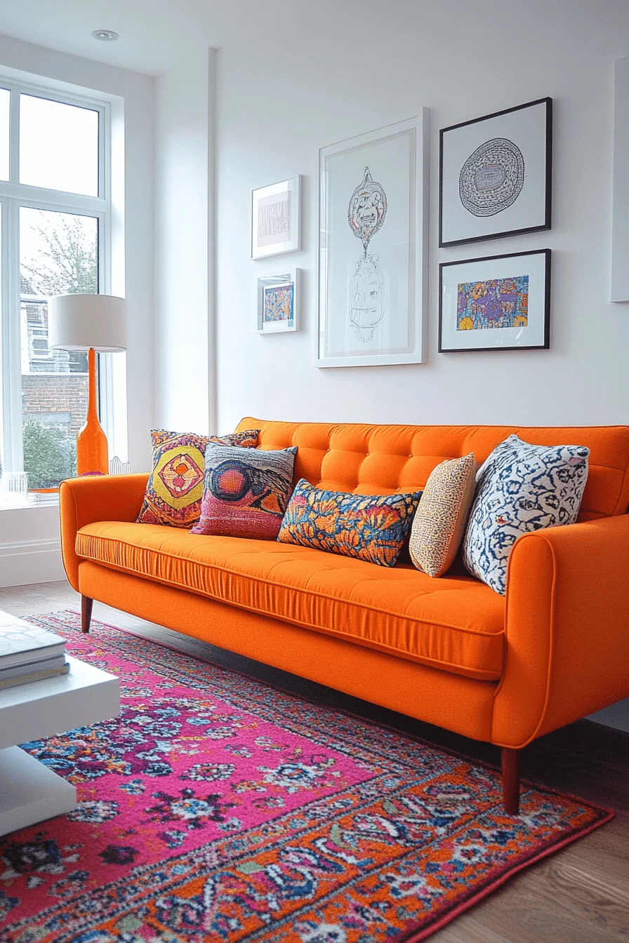 29 Orange Couch Living Room Ideas That Bring Energy and Joyful Style orange couch living room