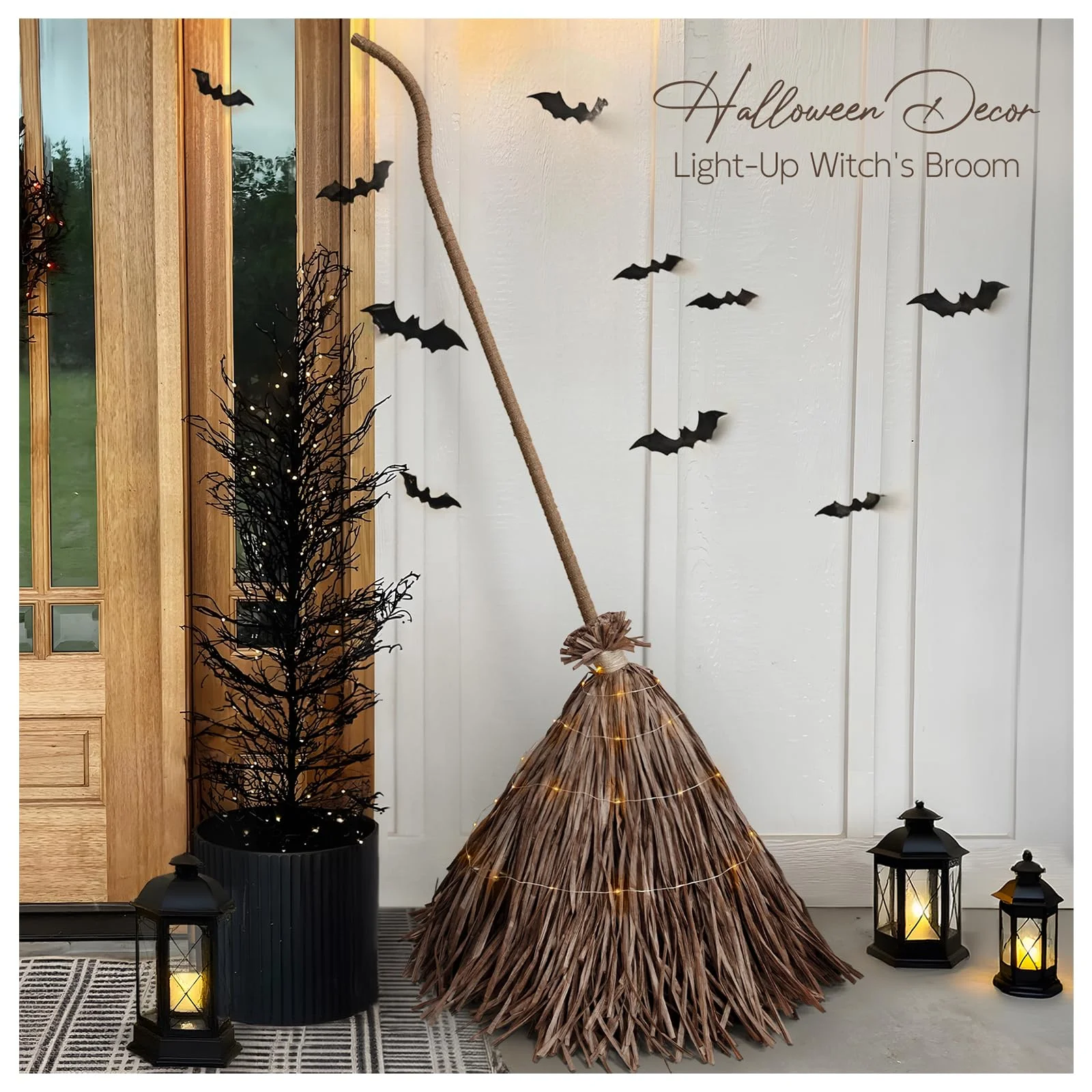 Rustic Halloween Witch Broom Decoration Lighted Witch Broom Halloween Decor