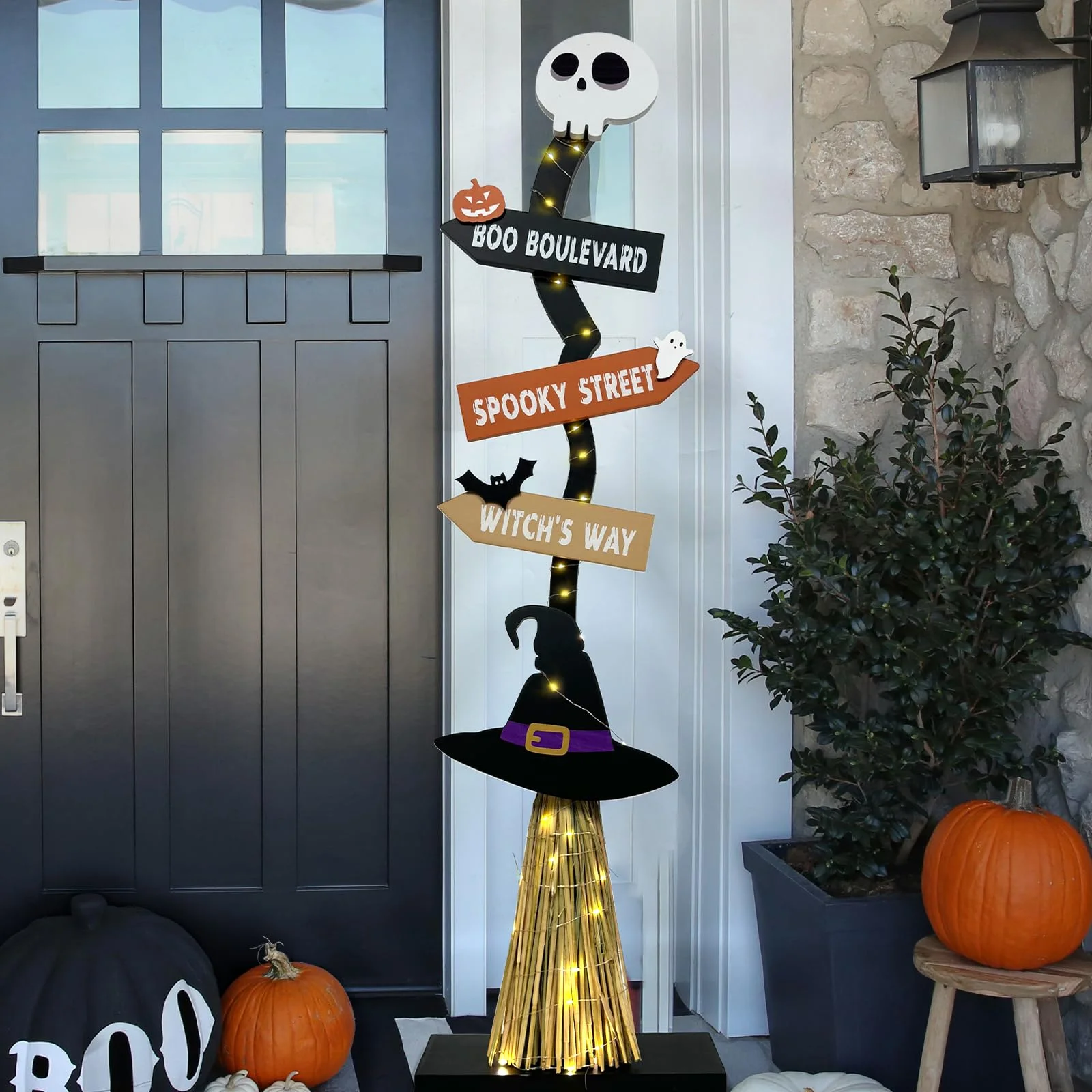 Halloween Witch Broom Porch Decor Lighted Witch Broom Halloween Decoration