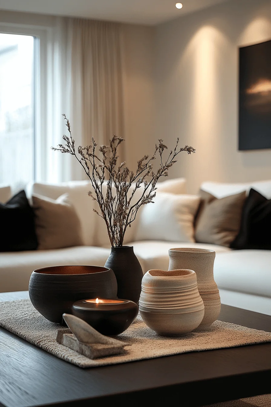 monochromatic coffee table decor