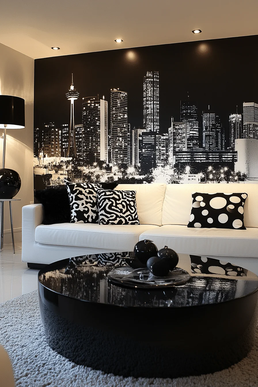 Graphic black and white living room
