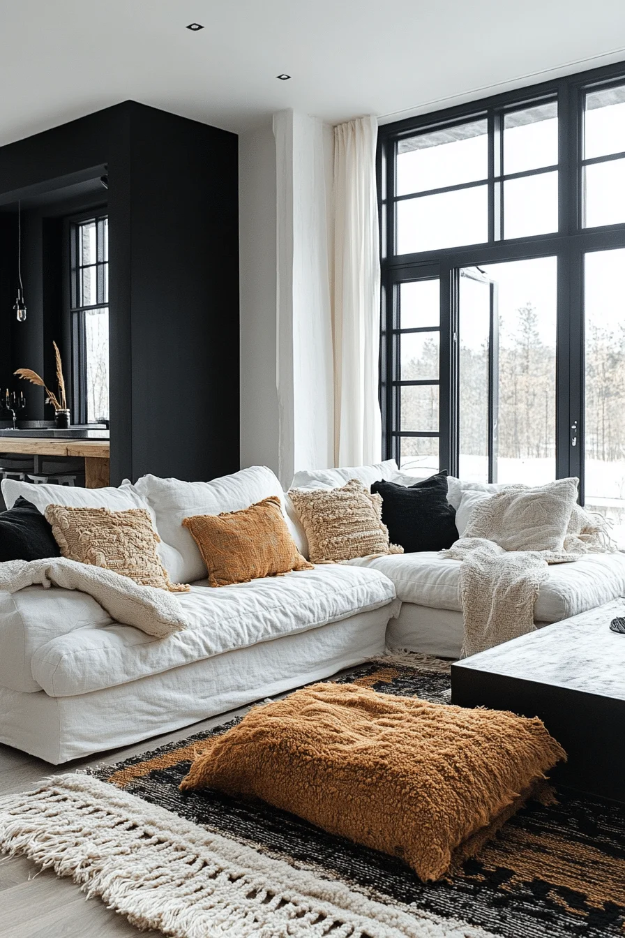 Textured black and white living room