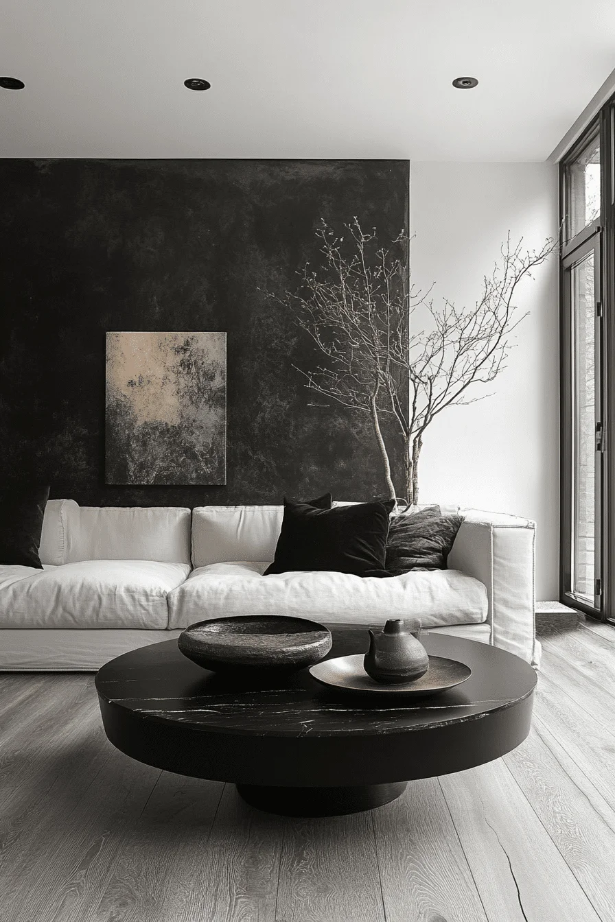 Minimalist statement black and white living room