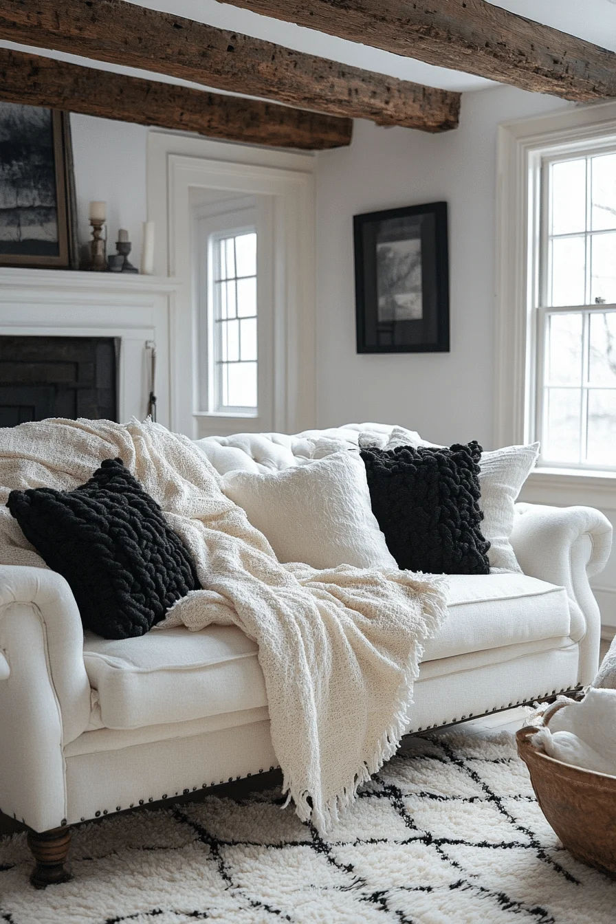 Cozy black and white living room