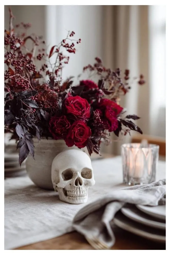Floral Arrangement in Skull Vessel