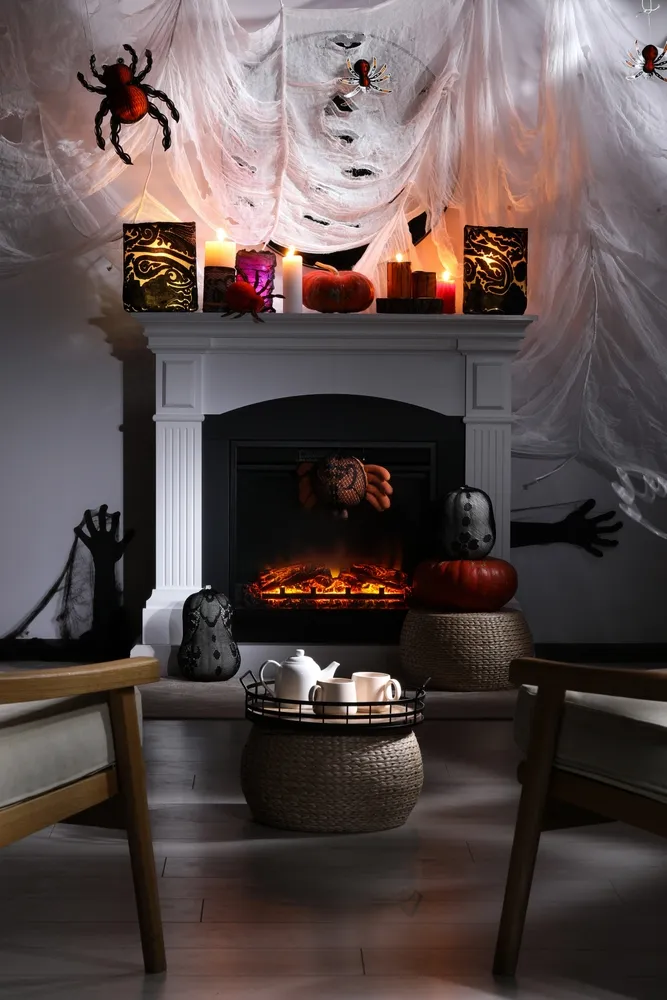 Gauzy Fabric Draped Over Mantel