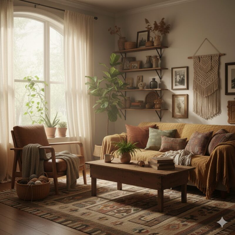 Imperfect pottery and cozy living room