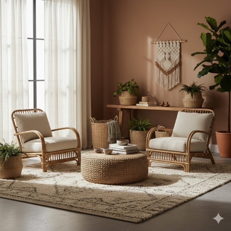 Woven accents in living room