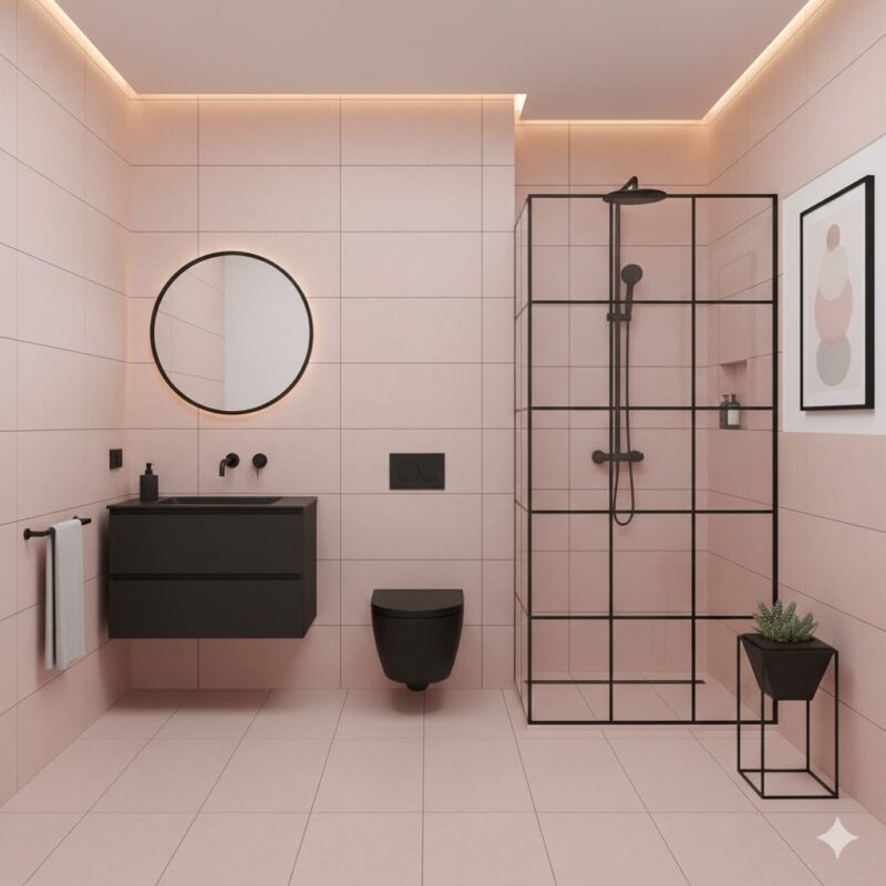 Pink and black bathroom contrast Pink and black bathroom contrast