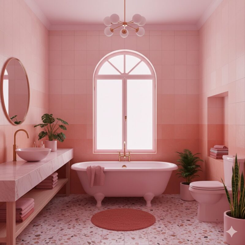 Monochrome pink bathroom design Monochrome pink bathroom design