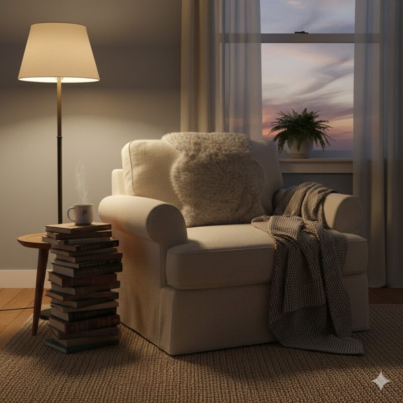 Cozy Reading Corner Cozy reading corner with lamp