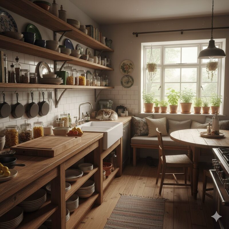 Lived-In Kitchen Design Lived-in kitchen with open shelves