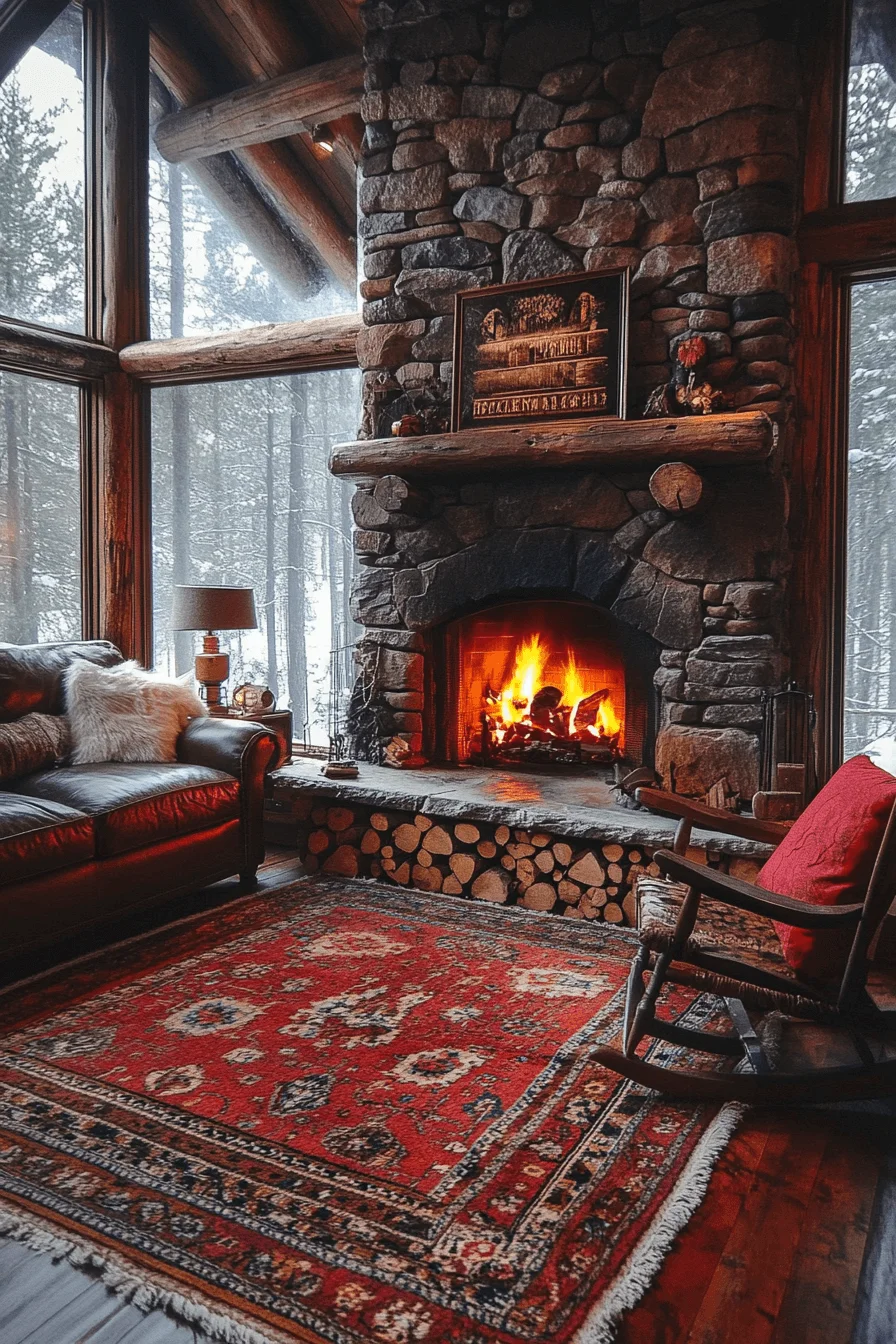 Cozy fireside cabin decor