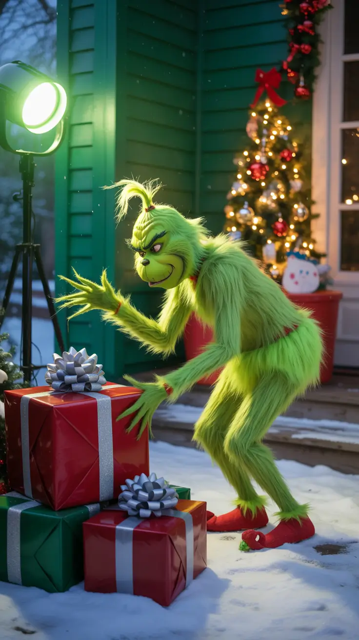 Grinch decoration on porch
