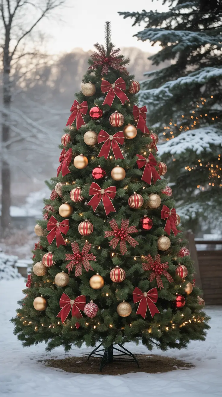 Close-up of large metallic ornaments