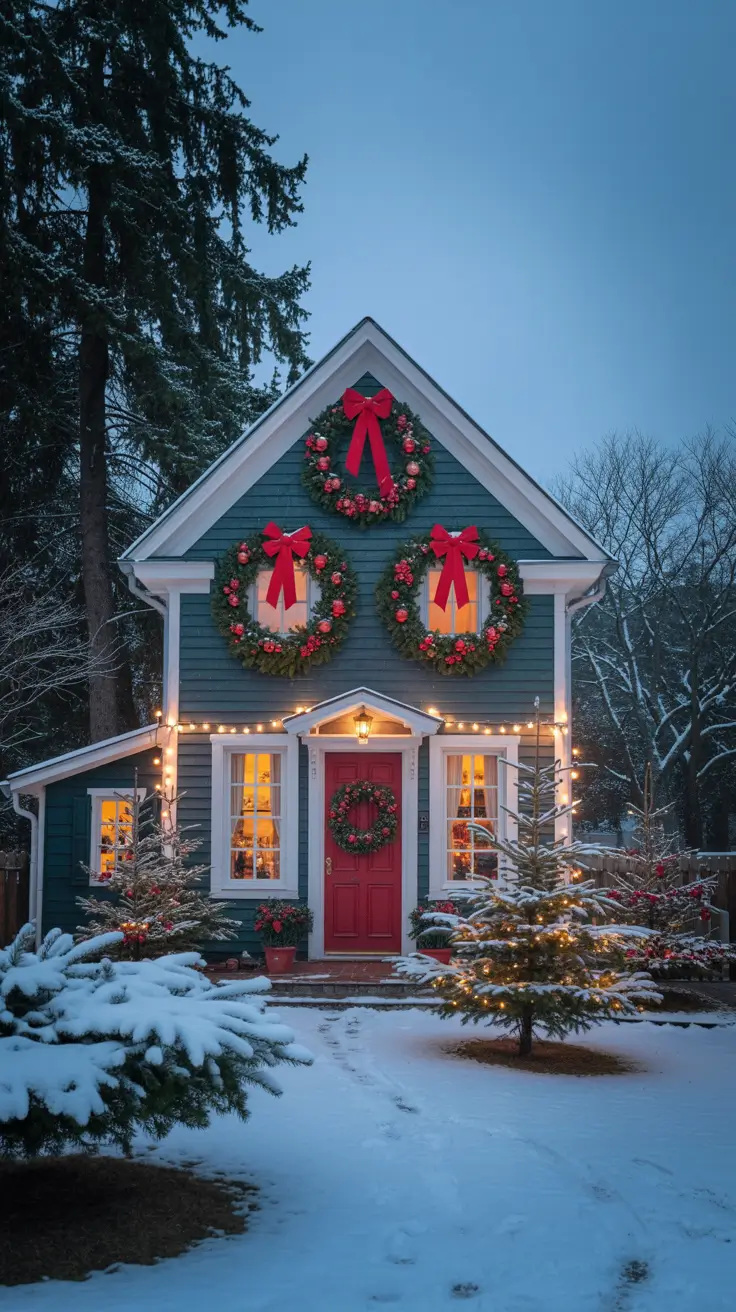 Gold accented wreath on window