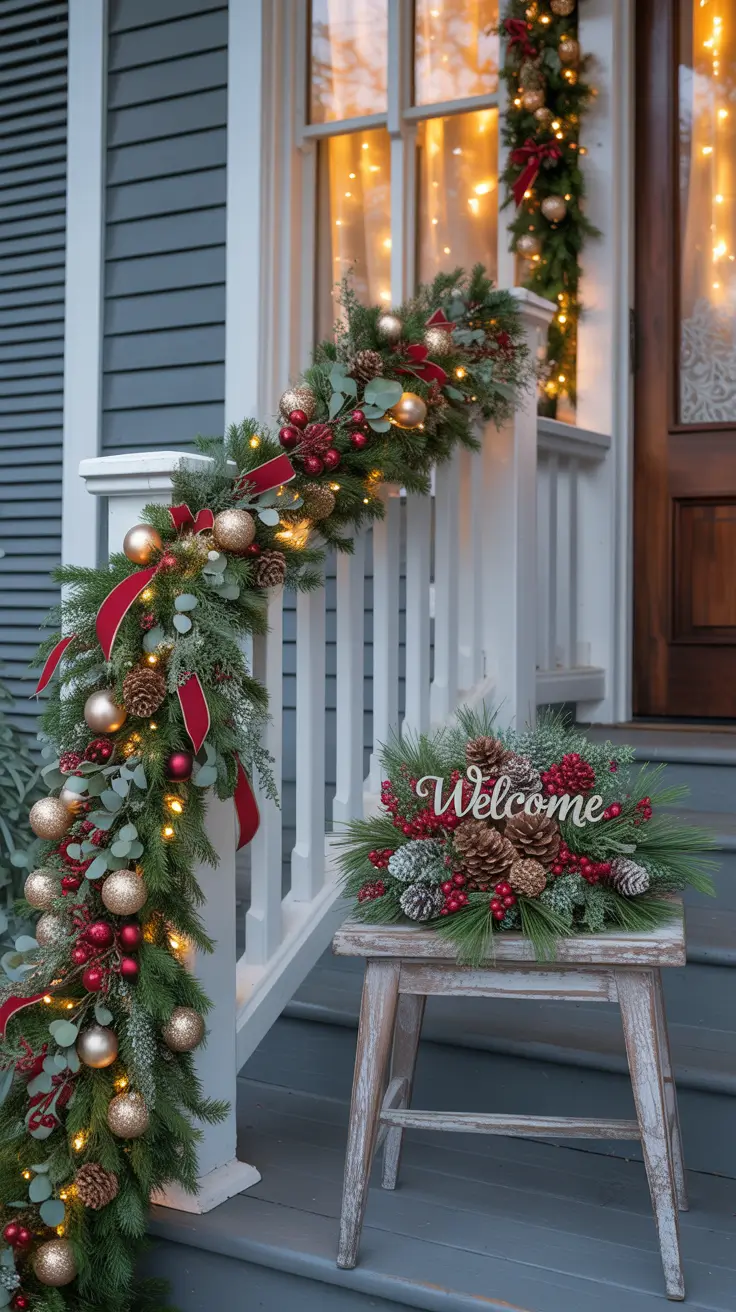 Garland with ornaments and ribbons