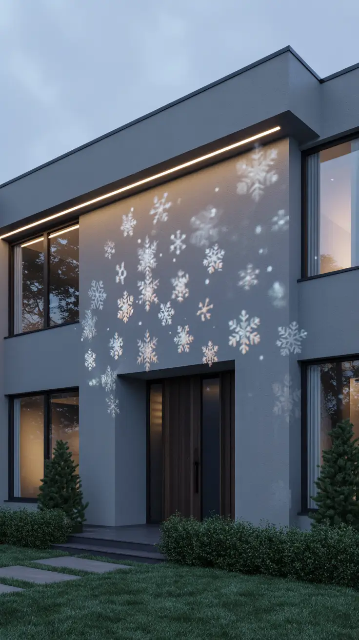 Snowflake projector light on house